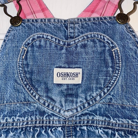OshKosh Vtg Heart Pocket Overall Denim Dress Girls Infant 24M Y2K 2000s Pink - Picture 3 of 6